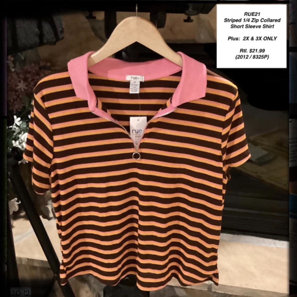 🐣 Rue21 Women Teens Polo 1/4 zip Collar Shirt Multi Color Size 2X